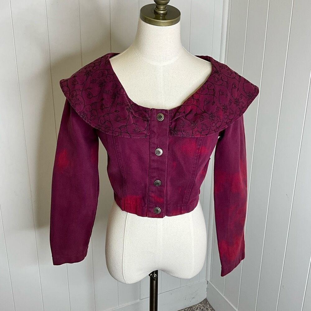 VTG 90s Switch USA Womens M Purple Acid Wash Denim Regal Collared Cropped Jacket